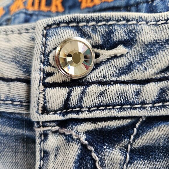 Rock Revival Crop Jeans 29 X 25 Nancy Light Wash Embroidered With Rhinestones - Picture 9 of 10